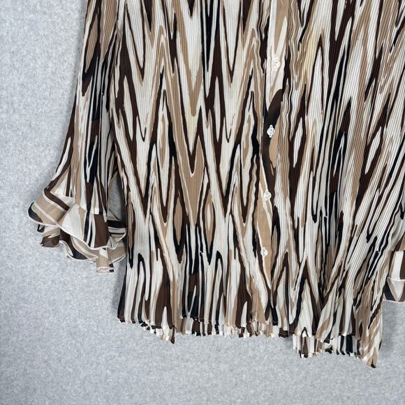 Vintage 90s Crinkle Sheer Blouse XL Ruffle Artsy Abstract Neutrals Siren Loud - Picture 3 of 11